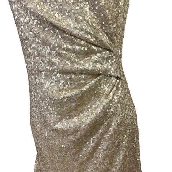 Eliza J Gold Sequin Sleeveless Flapper Dress Ruched Side Ruffled Hem Sz‎ 8 - Picture 3 of 10